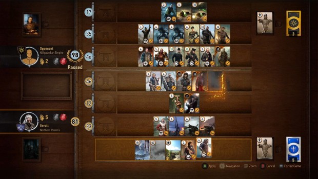The Witcher 3 screenshot of an intense game of Gwent