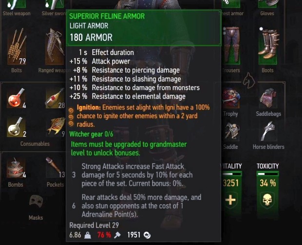 The Witcher 3 screenshot of some powerful gear