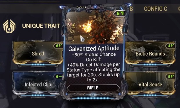 Warframe retrospective screenshot of build-defining mods