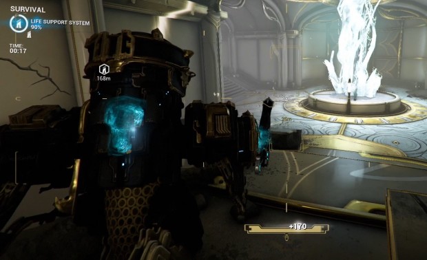 Warframe retrospective screenshot of the Warhammer 40k style mech