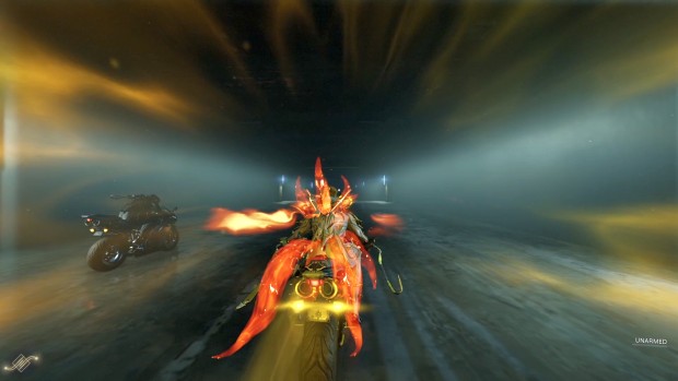 Warframe retrospective zooming along on a motorbike