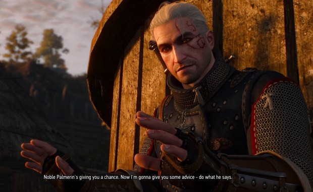 The Witcher 3 screenshot of Geralt being deadly serious