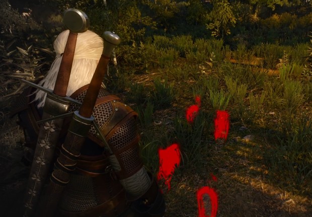 The Witcher 3 retrospective screenshot of red footprints